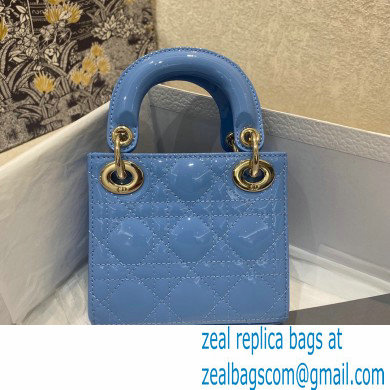 Lady Dior Micro Bag in Patent Cannage Calfskin Blue 2021