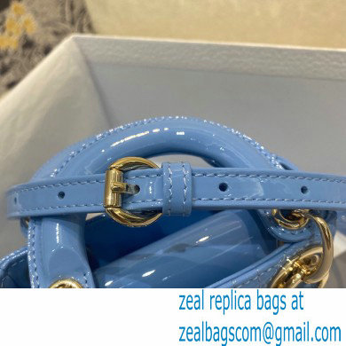 Lady Dior Micro Bag in Patent Cannage Calfskin Blue 2021