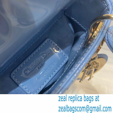 Lady Dior Micro Bag in Patent Cannage Calfskin Blue 2021