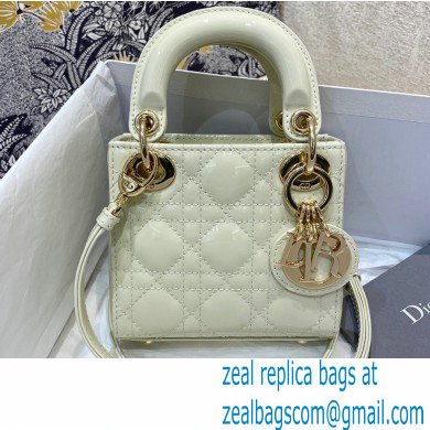 Lady Dior Micro Bag in Patent Cannage Calfskin White 2021 - Click Image to Close