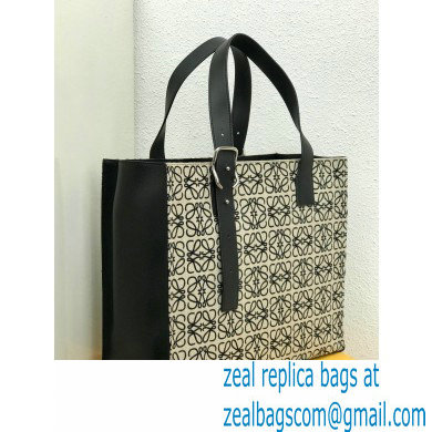 Loewe Buckle Tote Bag in Anagram Jacquard and Calfskin Black/White - Click Image to Close