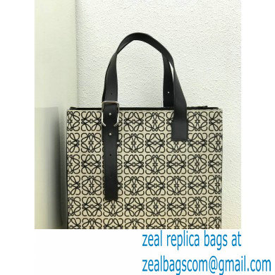 Loewe Buckle Tote Bag in Anagram Jacquard and Calfskin Black/White