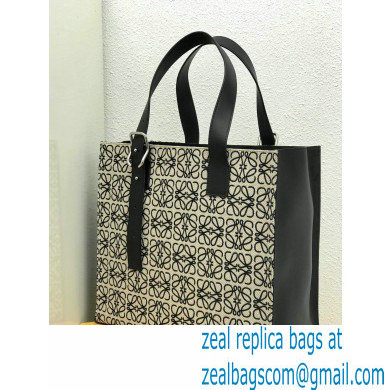 Loewe Buckle Tote Bag in Anagram Jacquard and Calfskin Black/White