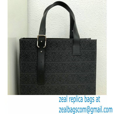 Loewe Buckle Tote Bag in Anagram Jacquard and Calfskin Black