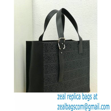 Loewe Buckle Tote Bag in Anagram Jacquard and Calfskin Black