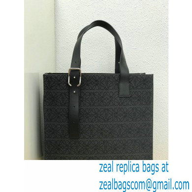 Loewe Buckle Tote Bag in Anagram Jacquard and Calfskin Black