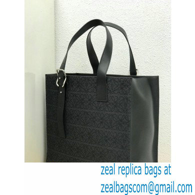 Loewe Buckle Tote Bag in Anagram Jacquard and Calfskin Black