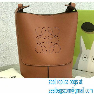 Loewe Small Hobo Anagram Leather Bucket Bag Brown