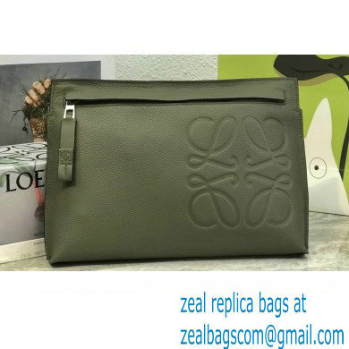 Loewe T Pouch Bag in Grained Calfskin Dark Green