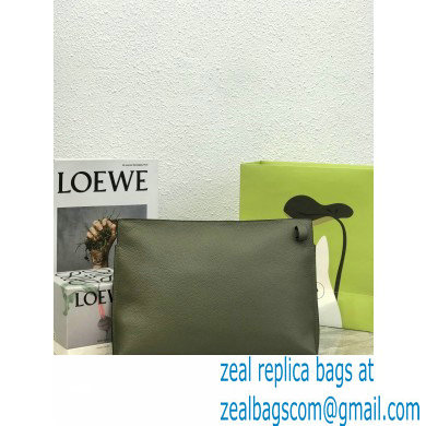 Loewe T Pouch Bag in Grained Calfskin Dark Green