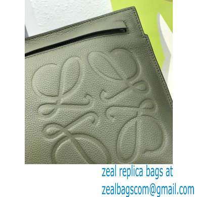 Loewe T Pouch Bag in Grained Calfskin Dark Green