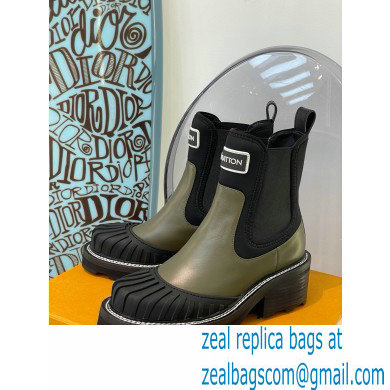 Louis Vuitton Heel 9.5cm Lv Beaubourg Ankle Boots Black/Kaki Green 2021 - Click Image to Close