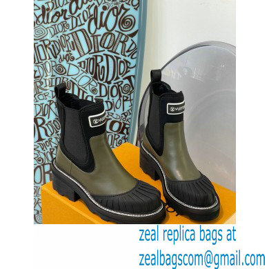Louis Vuitton Heel 9.5cm Lv Beaubourg Ankle Boots Black/Kaki Green 2021