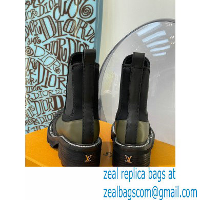 Louis Vuitton Heel 9.5cm Lv Beaubourg Ankle Boots Black/Kaki Green 2021