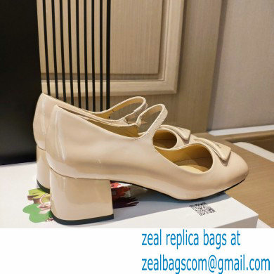 Prada Heel 5cm Triangle Logo Patent Leather Pumps Beige 2021