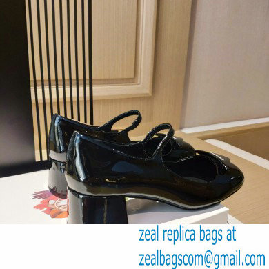 Prada Heel 5cm Triangle Logo Patent Leather Pumps Black 2021 - Click Image to Close