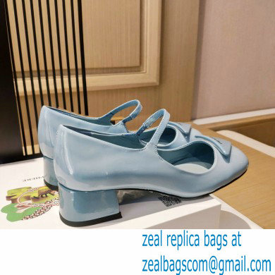 Prada Heel 5cm Triangle Logo Patent Leather Pumps Light Blue 2021 - Click Image to Close