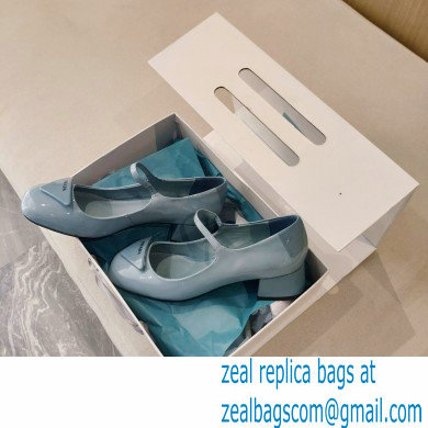 Prada Heel 5cm Triangle Logo Patent Leather Pumps Light Blue 2021