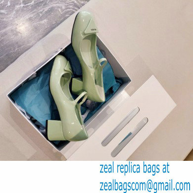 Prada Heel 5cm Triangle Logo Patent Leather Pumps Light Green 2021