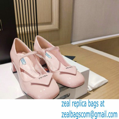 Prada Heel 5cm Triangle Logo Patent Leather Pumps Light Pink 2021