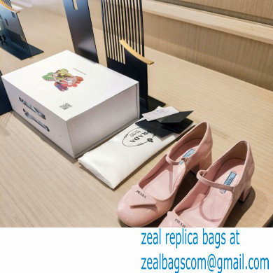 Prada Heel 5cm Triangle Logo Patent Leather Pumps Light Pink 2021