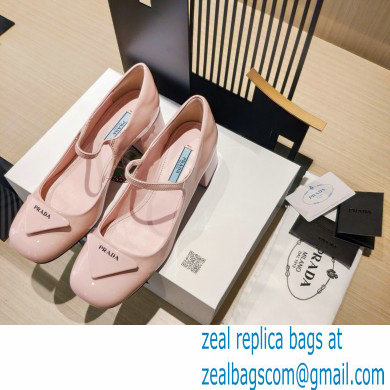 Prada Heel 5cm Triangle Logo Patent Leather Pumps Light Pink 2021 - Click Image to Close