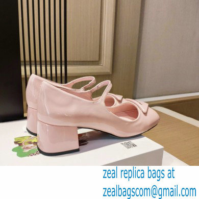 Prada Heel 5cm Triangle Logo Patent Leather Pumps Light Pink 2021