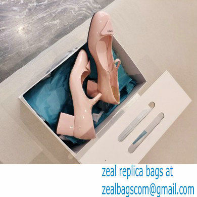 Prada Heel 5cm Triangle Logo Patent Leather Pumps Light Pink 2021 - Click Image to Close