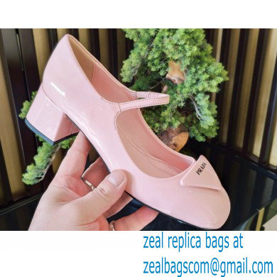 Prada Heel 5cm Triangle Logo Patent Leather Pumps Light Pink 2021