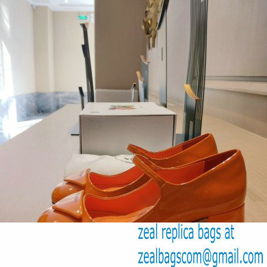 Prada Heel 5cm Triangle Logo Patent Leather Pumps Orange 2021 - Click Image to Close