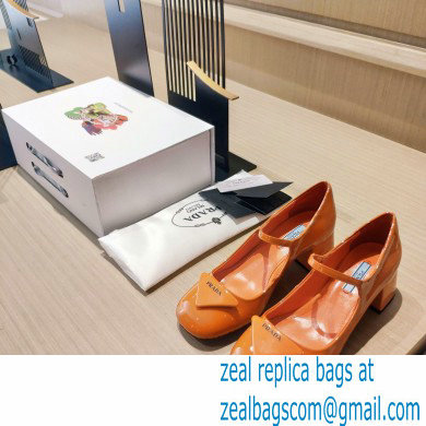 Prada Heel 5cm Triangle Logo Patent Leather Pumps Orange 2021