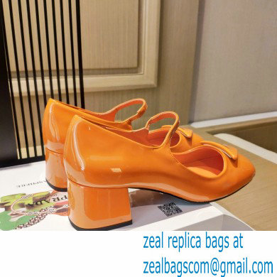 Prada Heel 5cm Triangle Logo Patent Leather Pumps Orange 2021