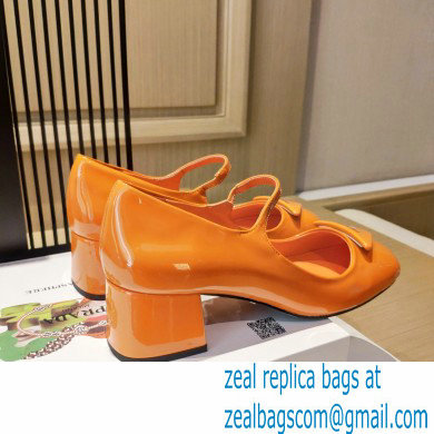 Prada Heel 5cm Triangle Logo Patent Leather Pumps Orange 2021 - Click Image to Close