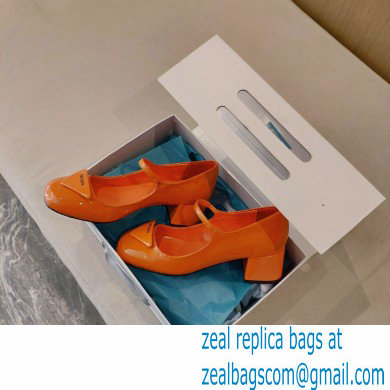 Prada Heel 5cm Triangle Logo Patent Leather Pumps Orange 2021 - Click Image to Close