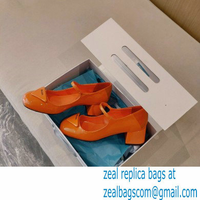 Prada Heel 5cm Triangle Logo Patent Leather Pumps Orange 2021