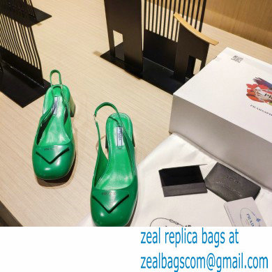 Prada Heel 5cm Triangle Logo Patent Leather Sling-back Pumps Green 2021 - Click Image to Close