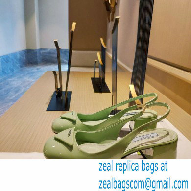 Prada Heel 5cm Triangle Logo Patent Leather Sling-back Pumps Light Green 2021 - Click Image to Close