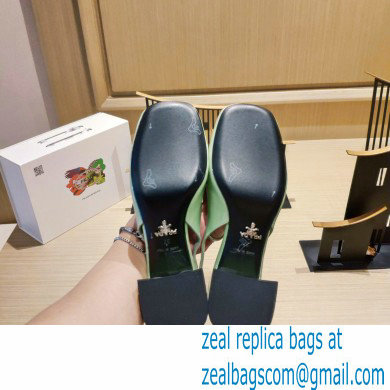 Prada Heel 5cm Triangle Logo Patent Leather Sling-back Pumps Light Green 2021