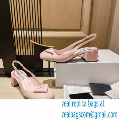 Prada Heel 5cm Triangle Logo Patent Leather Sling-back Pumps Light Pink 2021 - Click Image to Close