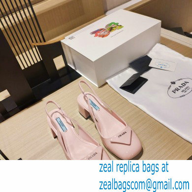 Prada Heel 5cm Triangle Logo Patent Leather Sling-back Pumps Light Pink 2021 - Click Image to Close