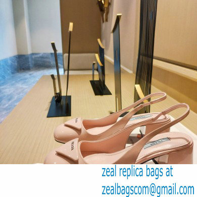 Prada Heel 5cm Triangle Logo Patent Leather Sling-back Pumps Light Pink 2021