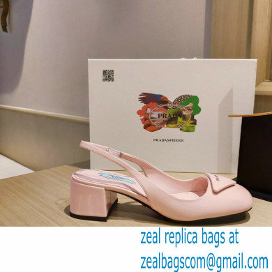 Prada Heel 5cm Triangle Logo Patent Leather Sling-back Pumps Light Pink 2021 - Click Image to Close