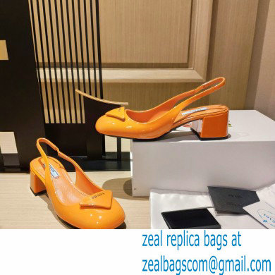 Prada Heel 5cm Triangle Logo Patent Leather Sling-back Pumps Orange 2021 - Click Image to Close