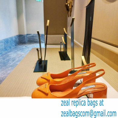 Prada Heel 5cm Triangle Logo Patent Leather Sling-back Pumps Orange 2021