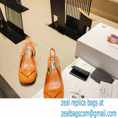 Prada Heel 5cm Triangle Logo Patent Leather Sling-back Pumps Orange 2021 - Click Image to Close