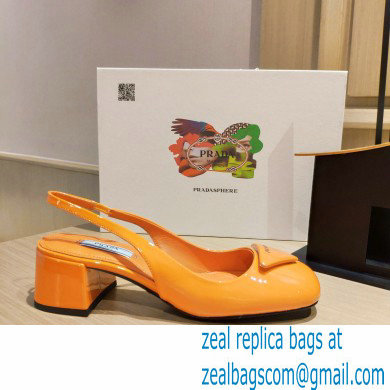 Prada Heel 5cm Triangle Logo Patent Leather Sling-back Pumps Orange 2021 - Click Image to Close