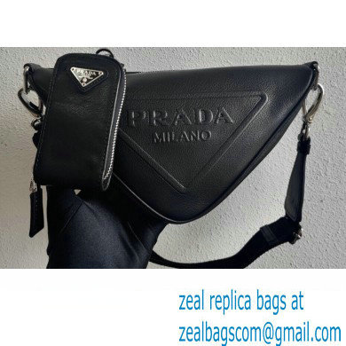 Prada Leather Triangle Shoulder Bag 1BH190 Black 2021 - Click Image to Close