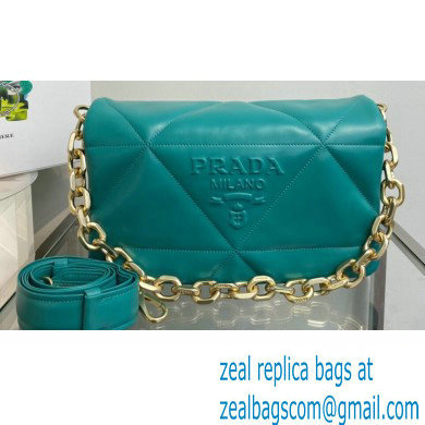 Prada Padded Nappa Leather Shoulder Bag 1BD306 Peacock Blue 2021