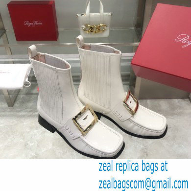 ROGER VIVIER Preppy Viv' patent leather Chelsea boots white