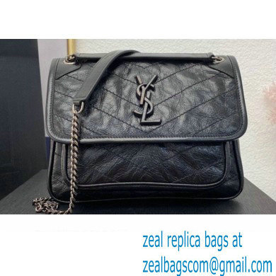 Saint Laurent Niki Baby Bag in Crinkled Vintage Leather 633160 Black - Click Image to Close